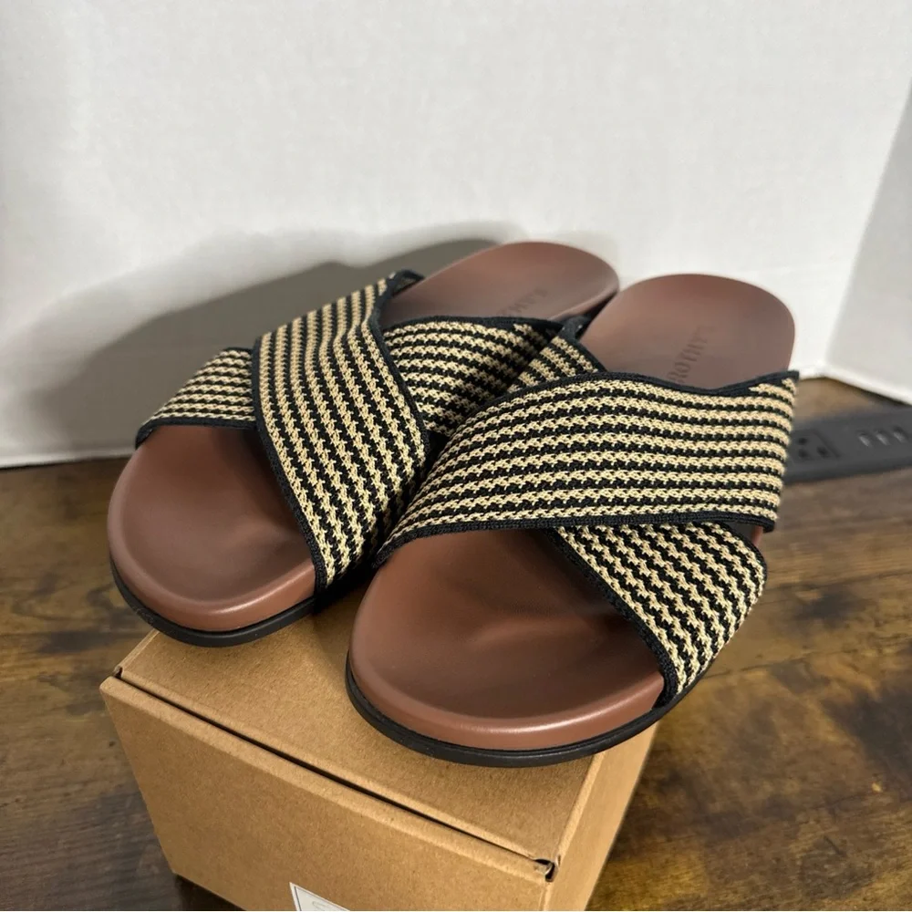 Rothy’s Women’s Sandals The Weekend Slide Toffee Stripe Size 6/12 NEW - Picture 2 of 7